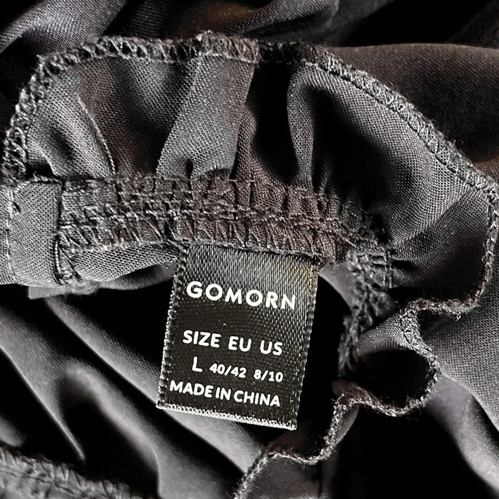 Shein Gomorn Long Black Ruffle Hem Smock Dress - High Ruffle Bowtie Neck - Sz L - Picture 3 of 3
